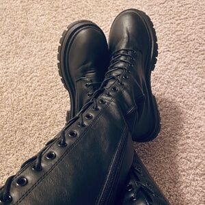 Womens Black Knee High Combat Boots Size 8